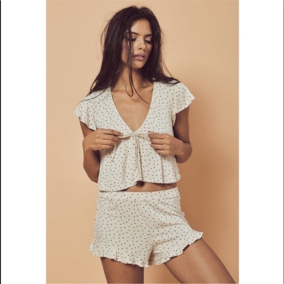 For Love And Lemons Tops - For Love and Lemons Emmanuelle Polka Dot Crop Top Tie V Neck Front Mini pj Shirt